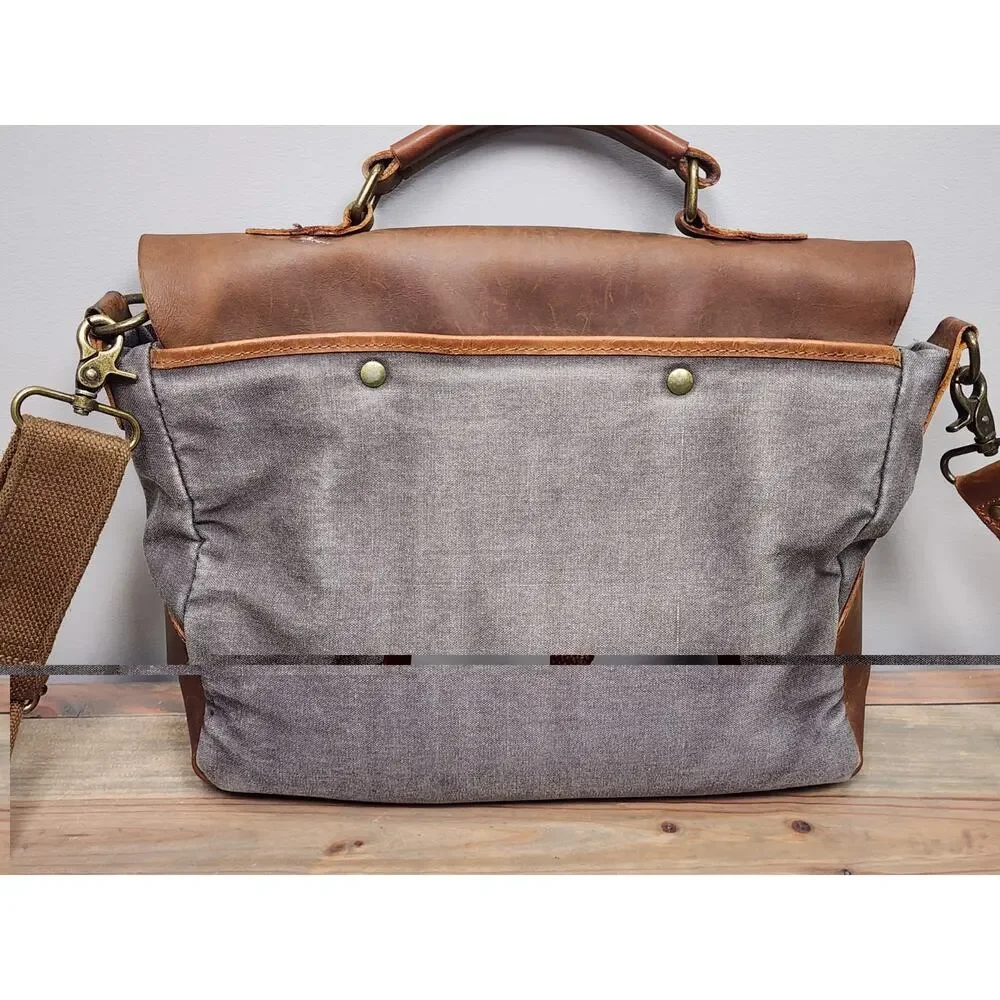 Wowbox Brown Gray Leather Detachable Strap Buckle Messenger Bag